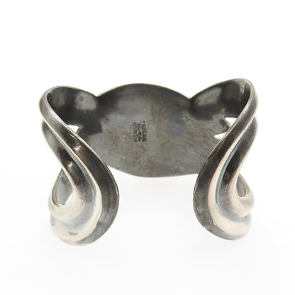 925 Sterling Silver Vintage Mexico Modernist Wavy Adjustable Cuff Bracelet 6.75"