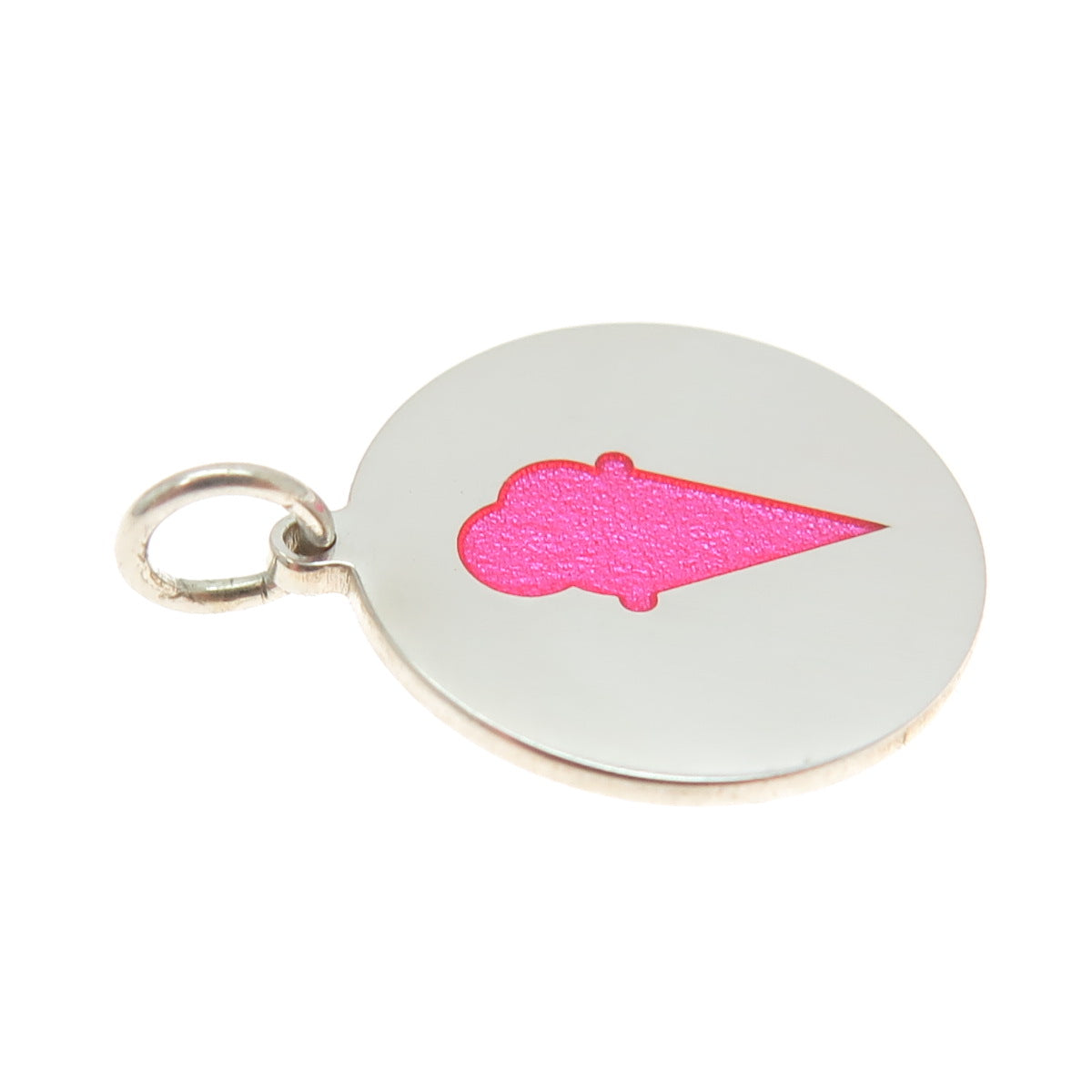 925 Sterling Silver Pink Enamel Ice Cream Round Tag Charm Pendant