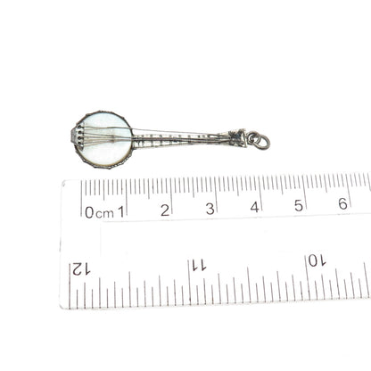 925 Sterling Silver Antique Art Deco Real MOP Banjo Music Instrument Pendant