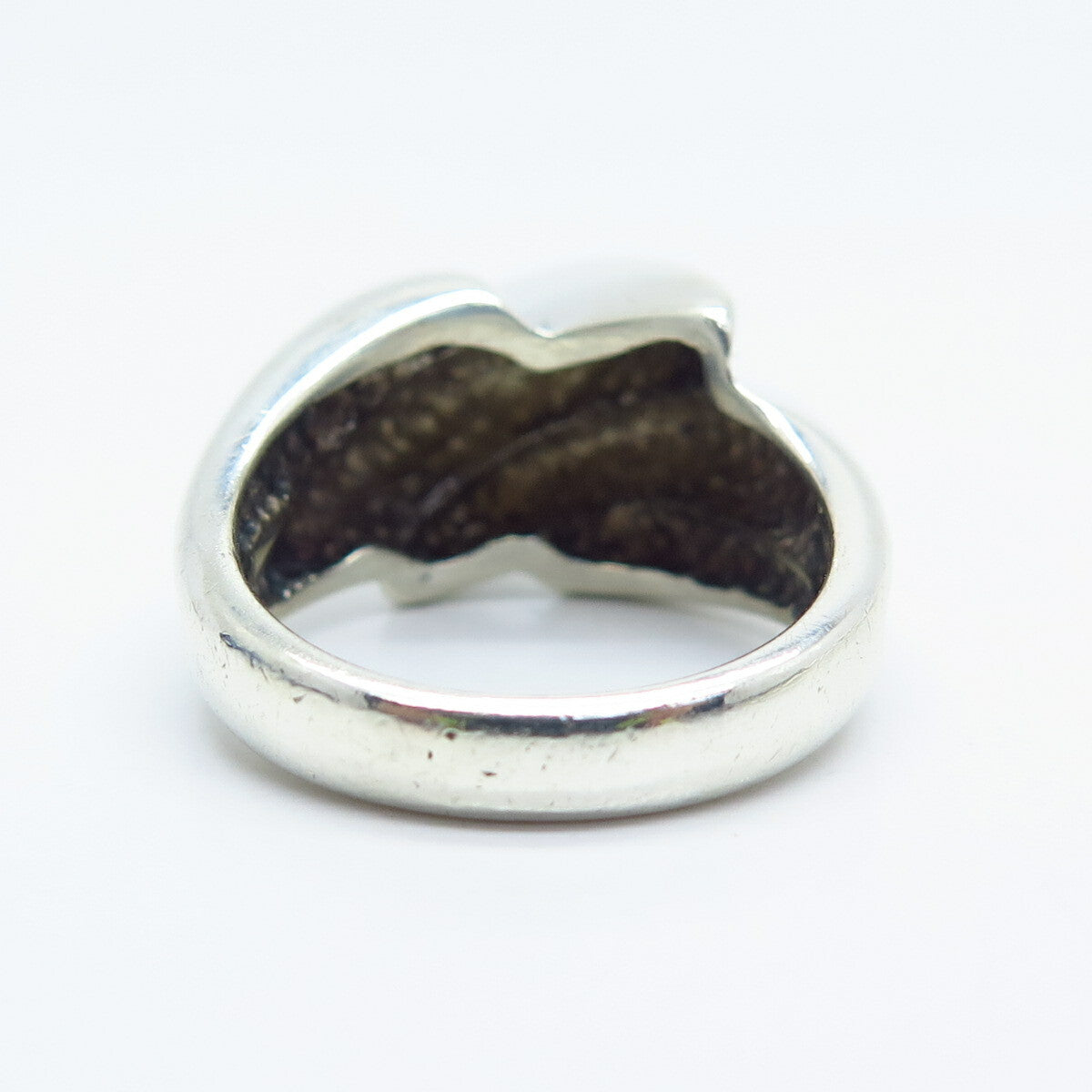 925 Sterling Silver Vintage Ribbed Overlap Ring Size 5.75