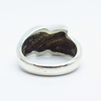 925 Sterling Silver Vintage Ribbed Overlap Ring Size 5.75