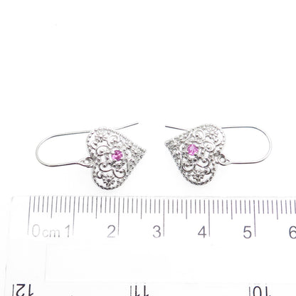 ROSS SIMONS 925 Sterling Silver Real Pink Sapphire Heart Earrings