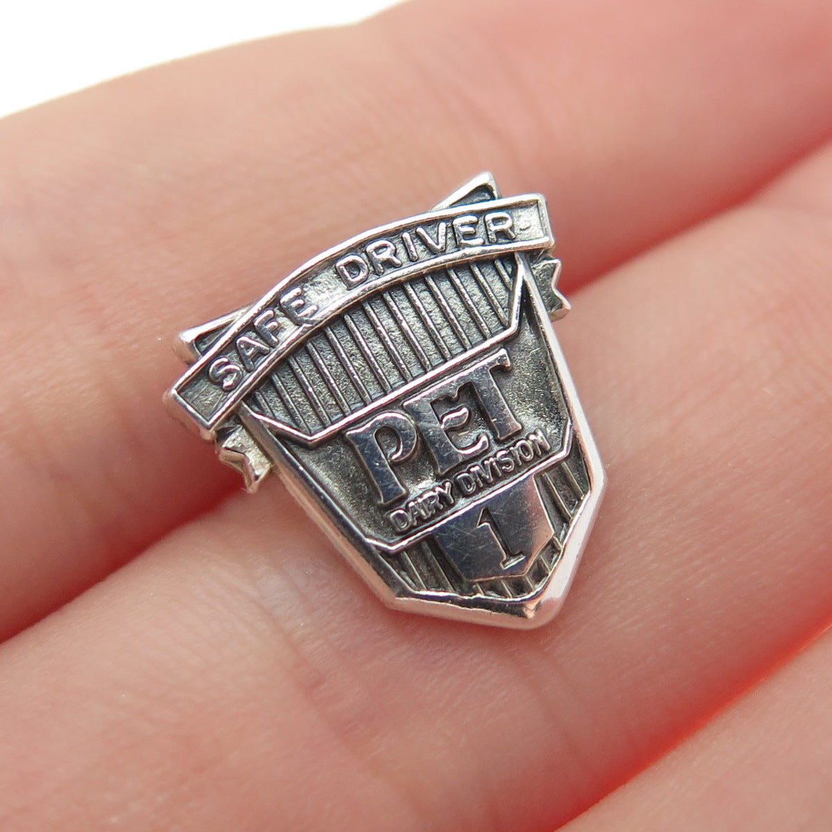 O.C. TANNER 925 Sterling Vintage PET Dairy Safe Driver Oxidized Tie Tack Pin