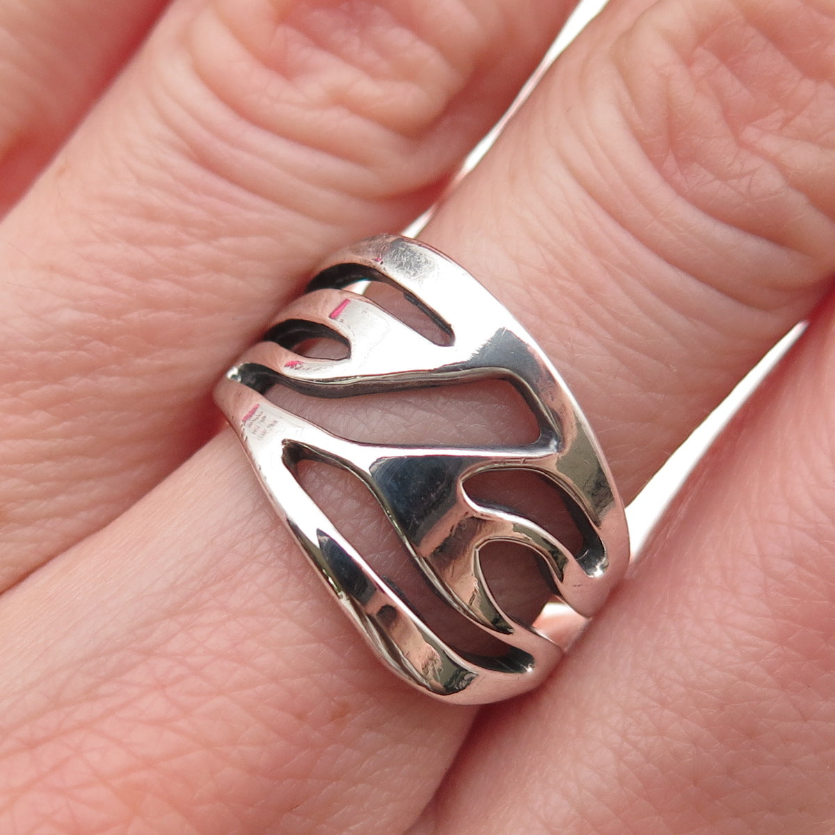 Cellini 925 Sterling Silver Vintage Modernist Oxidized Ring Size 7