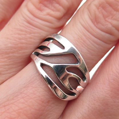 Cellini 925 Sterling Silver Vintage Modernist Oxidized Ring Size 7