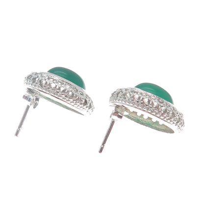 925 Sterling Silver Real Green Chalcedony & White Topaz Earrings