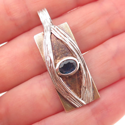 Juvite Sterling Silver 2-Tone Vintage Real Sapphire Evil Eye Modernist Pendant