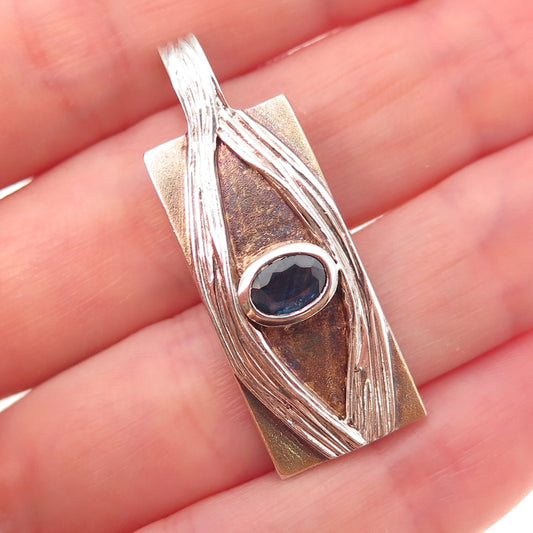 Juvite Sterling Silver 2-Tone Vintage Real Sapphire Evil Eye Modernist Pendant