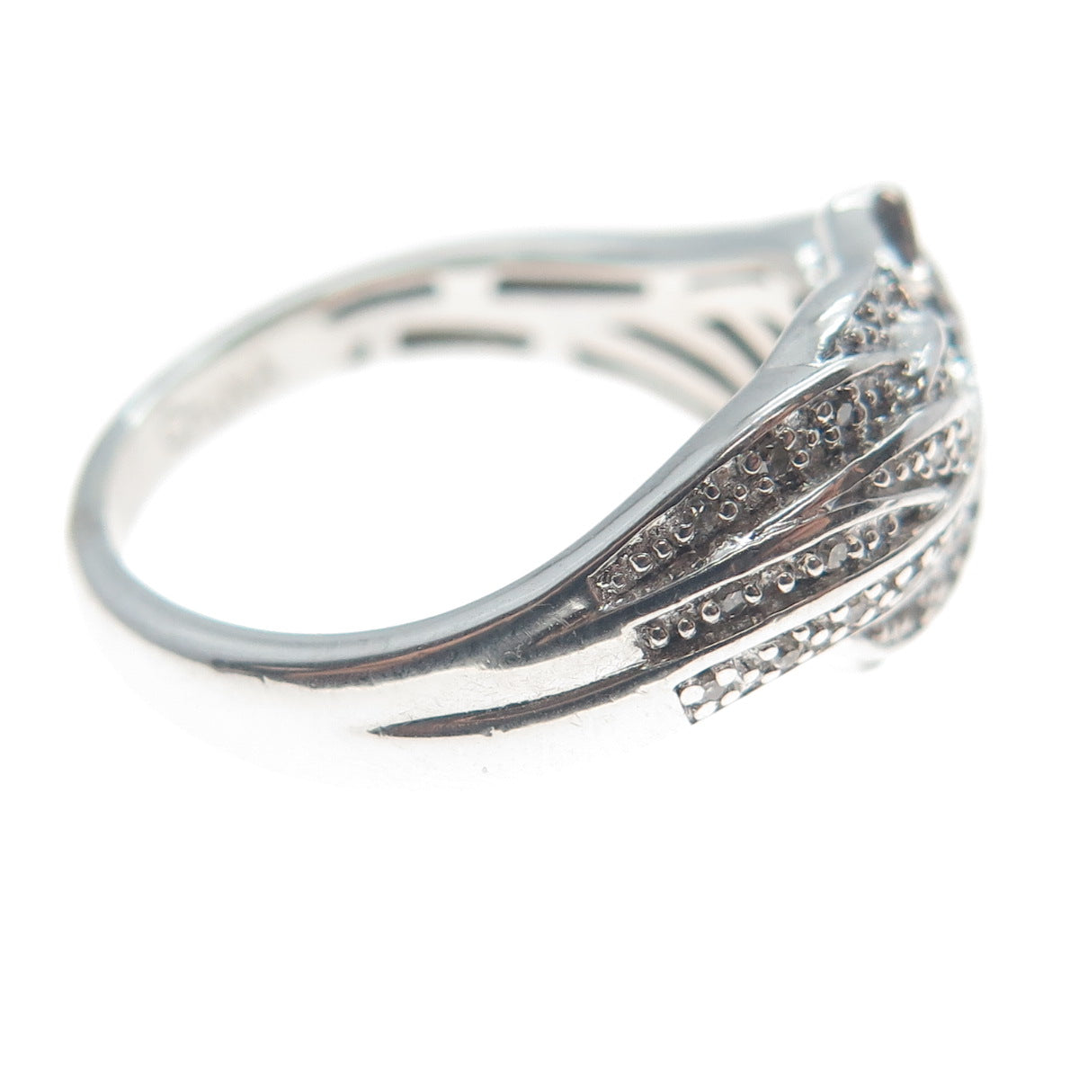 925 Sterling Silver Real Round-Cut Diamond Wings Ring Size 8.25