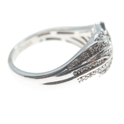 925 Sterling Silver Real Round-Cut Diamond Wings Ring Size 8.25