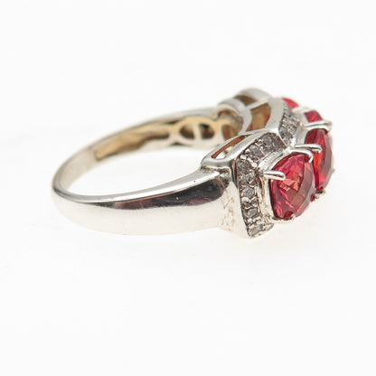 925 Sterling Silver Real Fire Topaz & C Z Ring Size 7