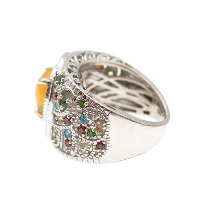 Chuck Clemency Sterling Real Opal & Multi-Gem Ring Size 6.25 (missing 1 stone)