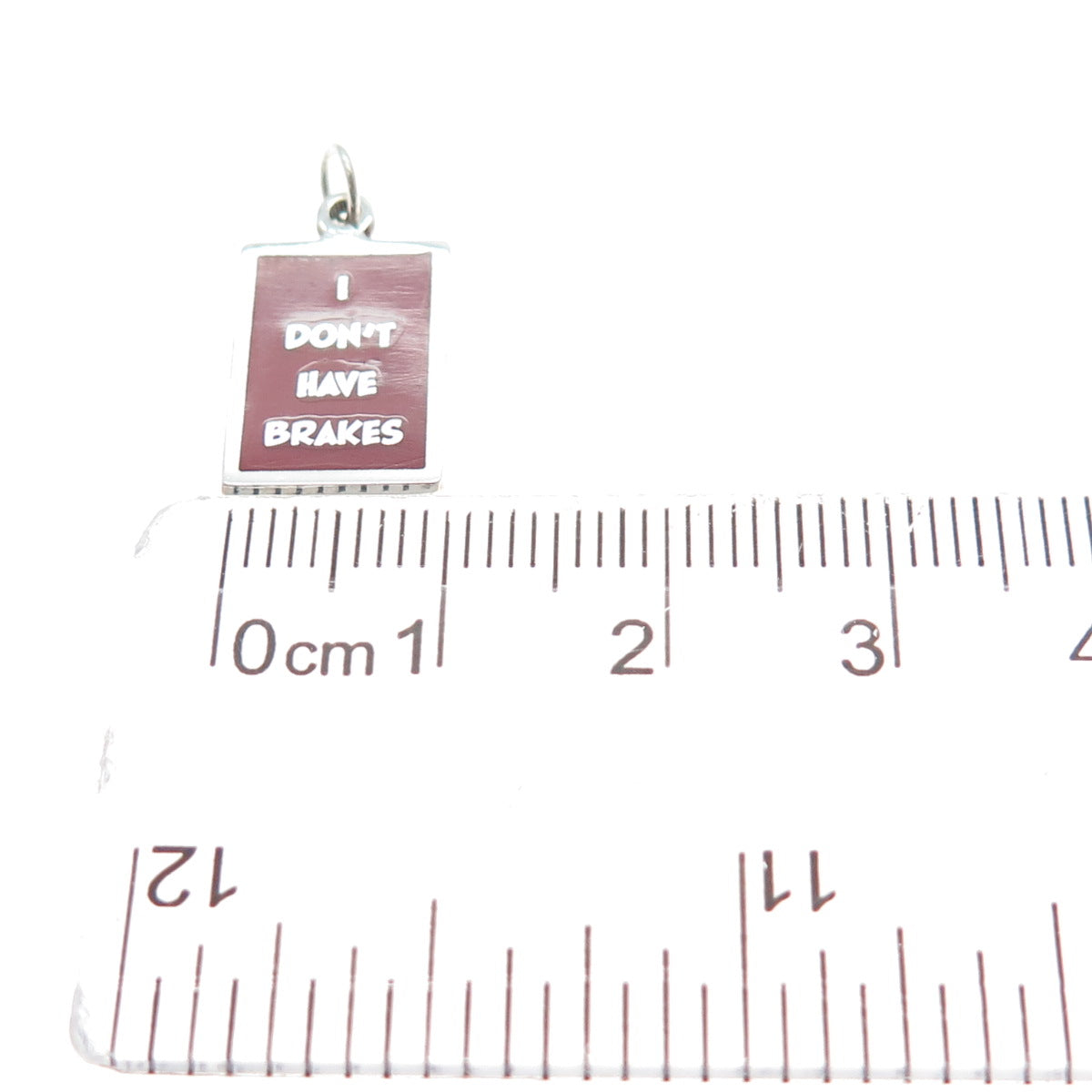 925 Sterling Silver Red Enamel I Don't Have Brakes Minimalist Charm Pendant