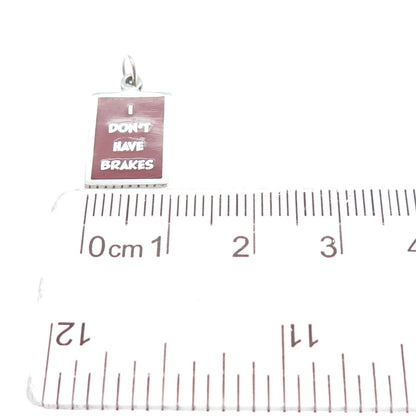 925 Sterling Silver Red Enamel I Don't Have Brakes Minimalist Charm Pendant