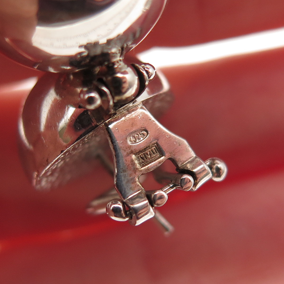 925 Sterling Silver Vintage Italy Modernist Ball Beaded Omega Back Earrings