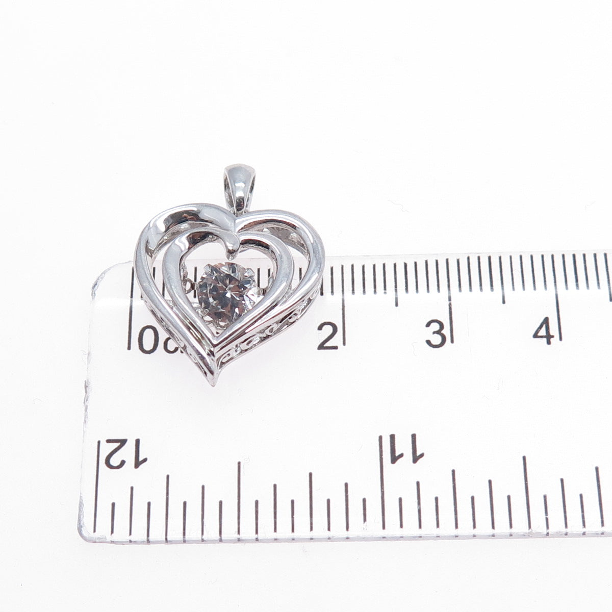 925 Sterling Silver Real Round-Cut White Topaz Heart Charm Pendant