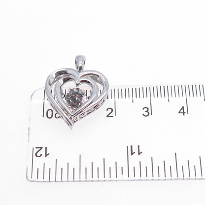 925 Sterling Silver Real Round-Cut White Topaz Heart Charm Pendant