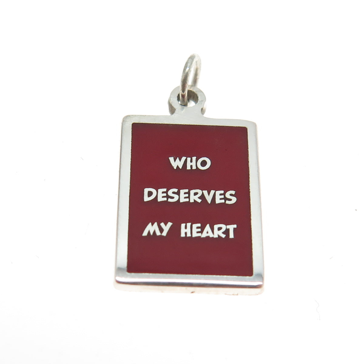 925 Sterling Silver Red Enamel "Who Deserves My Heart" Minimalist Charm Pendant