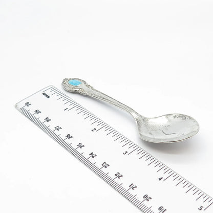 925 Sterling Silver Antique Hayward Blue Enamel Virgin Mary Floral Teaspoon