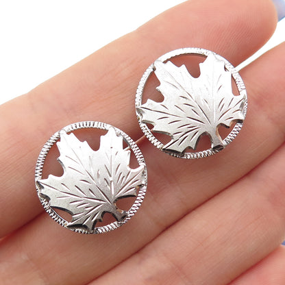 925 Sterling Silver Antique Art Deco Maple Leaf Screw Back Earrings