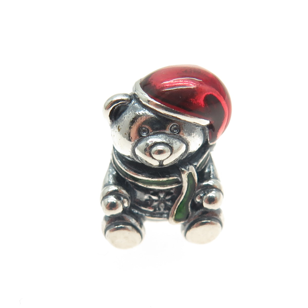 PANDORA 925 Sterling Silver Enamel Christmas Bear Bead Charm