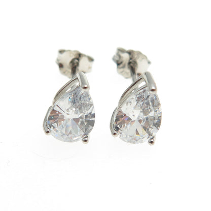 925 Sterling Silver Pear-Cut C Z Stud Earrings