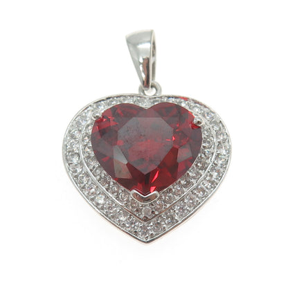 925 Sterling Silver White & Red C Z Heart Pendant