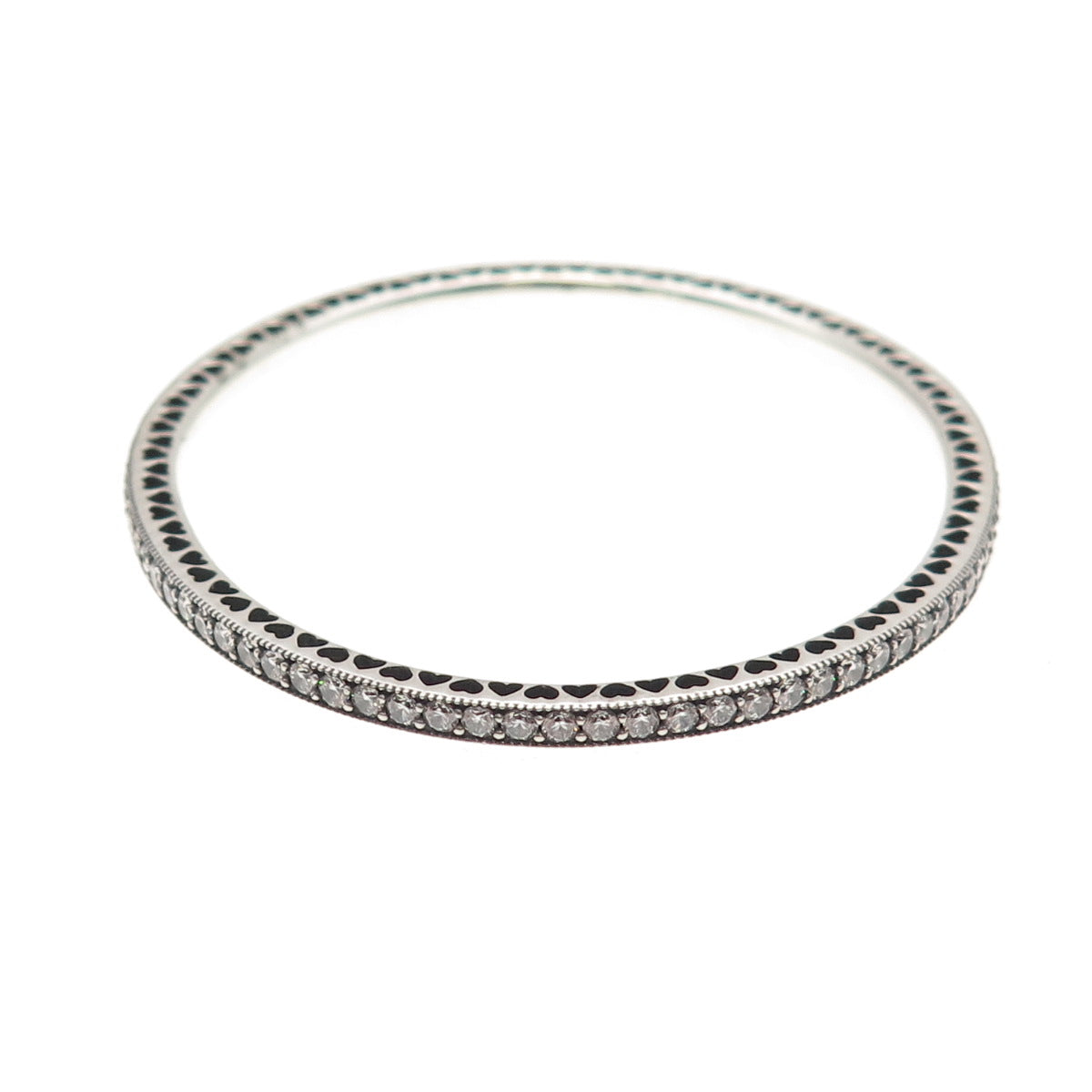 Pandora 925 Sterling Silver Round-Cut C Z Bangle Bracelet 6.5"