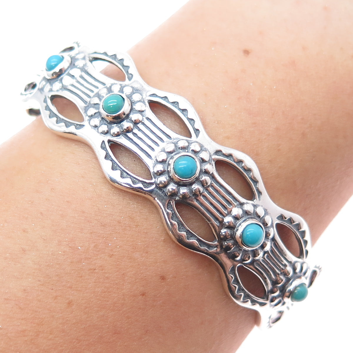 CAROLYN POLLACK American West Old Pawn Sterling Vintage Turquoise Bracelet 7.25"