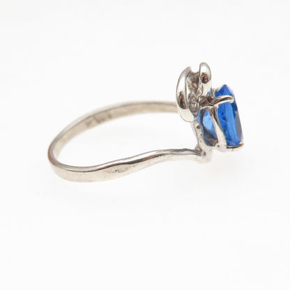 925 Sterling Silver Vintage Real Oval-Cut Blue C Z Modernist Ring Size 4.25