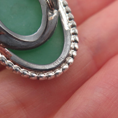 925 Sterling Silver Vintage Real Cabochon Jade Statement Ring Size 9.75