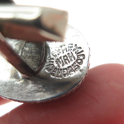 925 Sterling Silver Vintage Mexico Faux Turquoise Oxidized Cufflinks