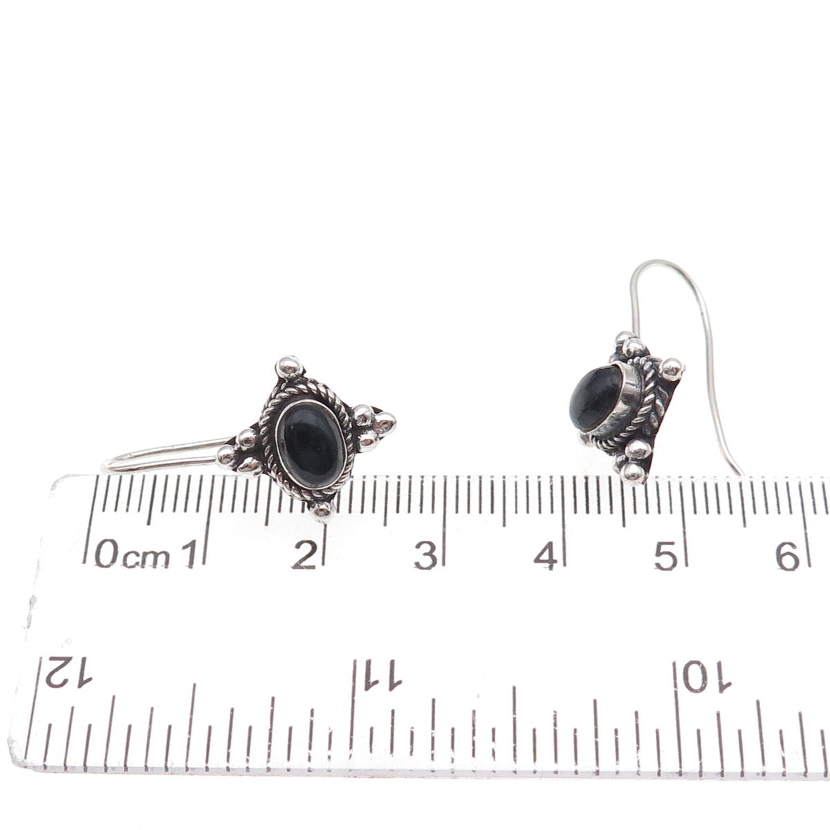 925 Sterling Silver Vintage Real Black Onyx Beaded Oxidized Earrings