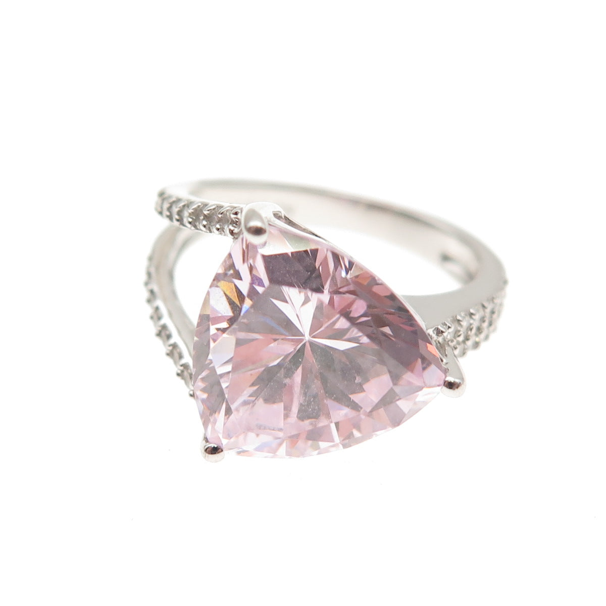 925 Sterling Silver Triangle-Cut Lavender & Round-Cut White C Z Ring Size 6