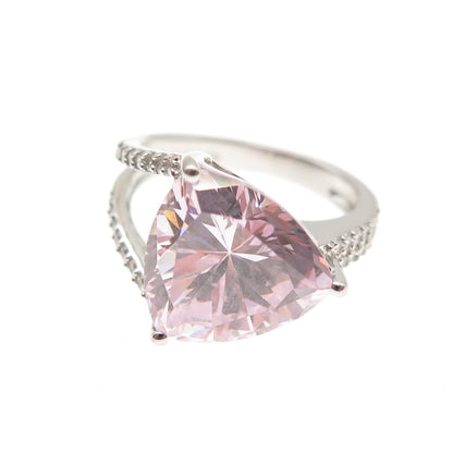 925 Sterling Silver Triangle-Cut Lavender & Round-Cut White C Z Ring Size 6