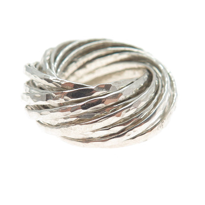 925 Sterling Silver Vintage Interlocked Hammered Multi-Band Ring Size 9.25