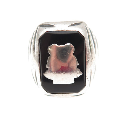 L.G. Balfour 925 Sterling Silver Antique Art Deco Real Black Onyx Ring Size 9.25