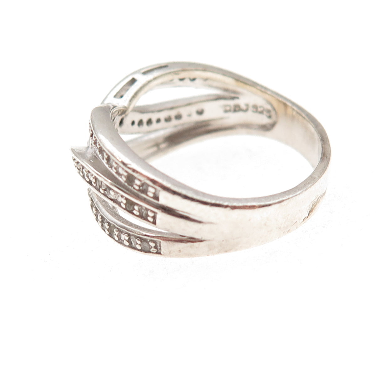 Dee Berkle 925 Sterling Silver Real Round-Cut Diamond Crisscross Ring Size 8.25