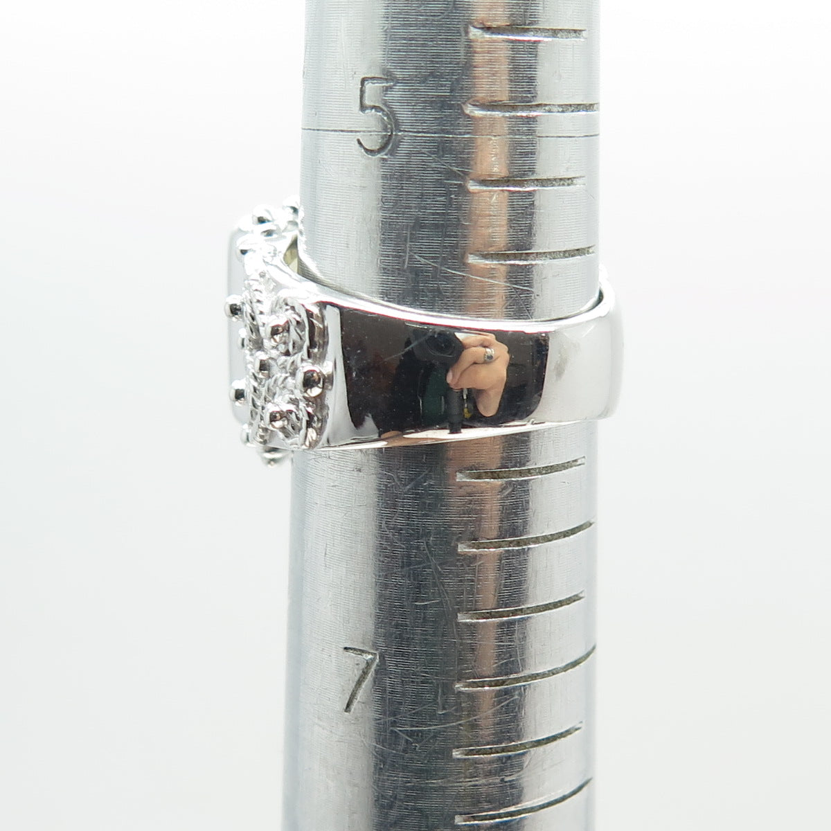 925 Sterling Silver Real Emerald-Cut Citrine Swirl Ring Size 6