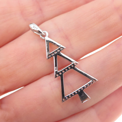 925 Sterling Silver Round-Cut C Z Christmas Tree Charm Pendant