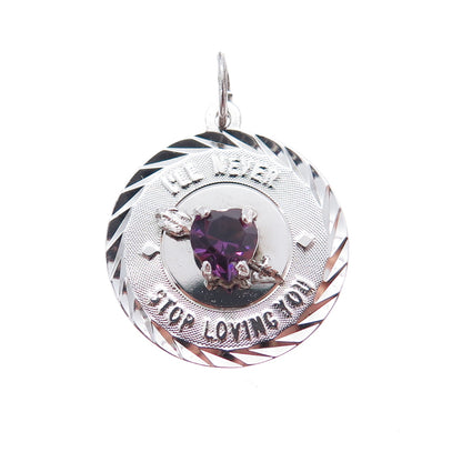 925 Sterling Silver Vintage Rhinestone I'll Never Stop Loving You Charm Pendant