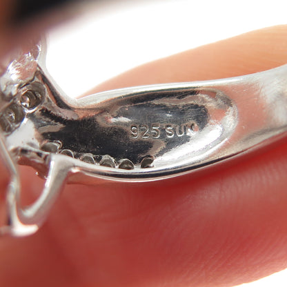 SUN 925 Sterling Silver Real Round-Cut Diamond Bypass Ring Size 7