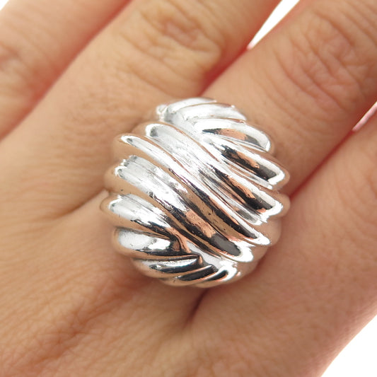 925 Sterling Silver Vintage Modernist Ribbed Dome Ring Size 8.5