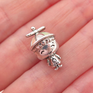 PANDORA 925 Sterling Silver Enamel Propeller Hat Boy Slide Bead Charm