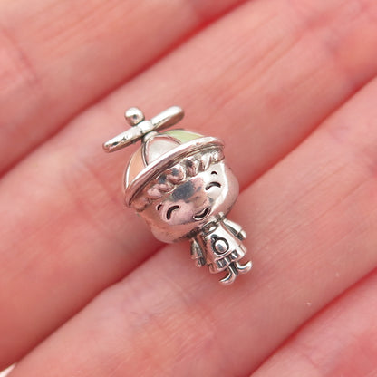 PANDORA 925 Sterling Silver Enamel Propeller Hat Boy Slide Bead Charm