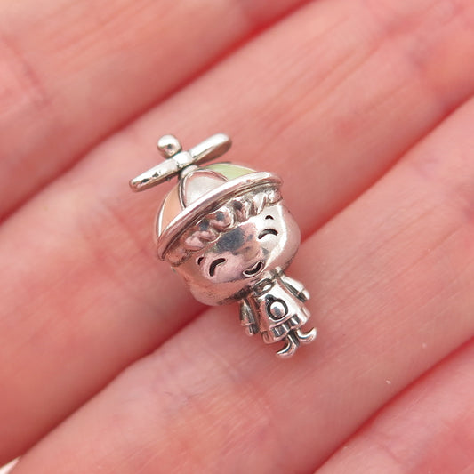 PANDORA 925 Sterling Silver Enamel Propeller Hat Boy Slide Bead Charm