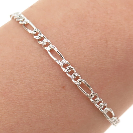 925 Sterling Silver Vintage Italy Figaro Link Bracelet 7"