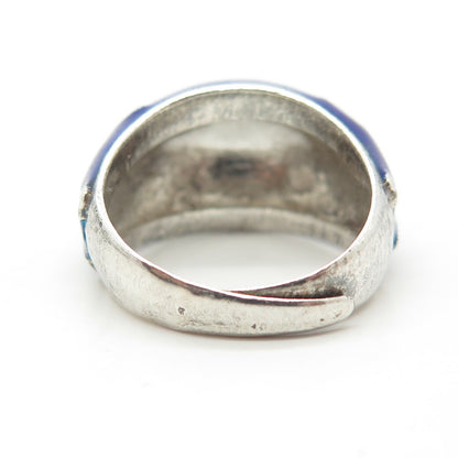 925 Sterling Silver Antique Art Deco Colorful Enamel Adjustable Ring Size 5
