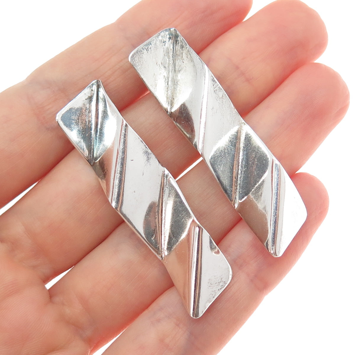 VICTOR ALFARO 925 Sterling Silver Vintage Modernist Bar Drop Earrings