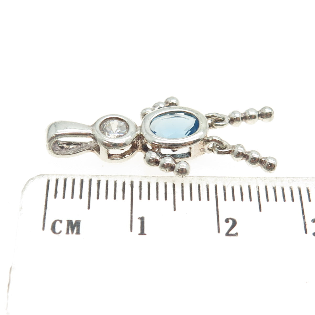 925 Sterling Silver Vintage Blue & White C Z December Birthstone Boy Pendant